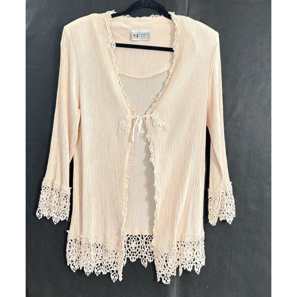 SL FASHION Women Crepe Lace Accents Long Sleeve Blazer Sz M Peach Stylish 20-12
